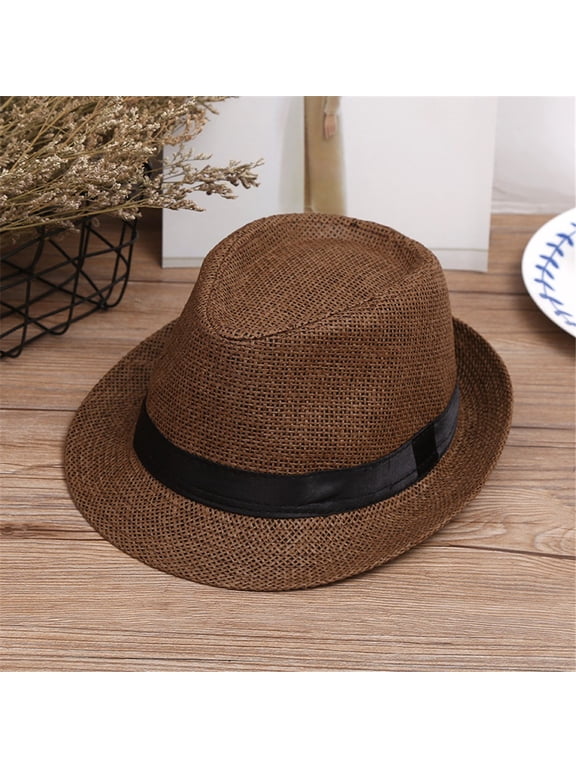 Kids Boys Summer Straw Fedora Sun Hat Panama Derby Packable