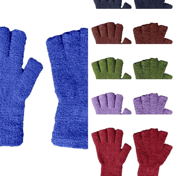 Wdgfv Kids Extra Long Coral Fingerless Gloves, Solid Color Plush Half Finger Thermal Gloves, Warm Knit Winter Cold Weather Mittens for Boys Girls One Size