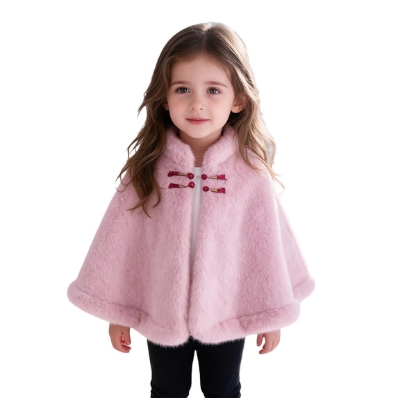 Wdgfv Kids Girls Cape Poncho, Pink Chinese Button Stand Collar Winter ...