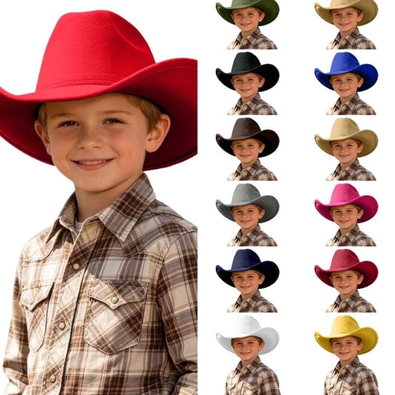 Wdgfv Kids Western Cowboy Hat Wide Brim with Band Wool Felt Vintage Jazz Fedora Cowgirl Hats for 3-7 Years Boys Girls 6-12 Years