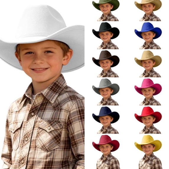 Wdgfv Kids Western Cowboy Hat Wide Brim with Band Wool Felt Vintage Jazz Fedora Cowgirl Hats for 3-7 Years Boys Girls 6-12 Years