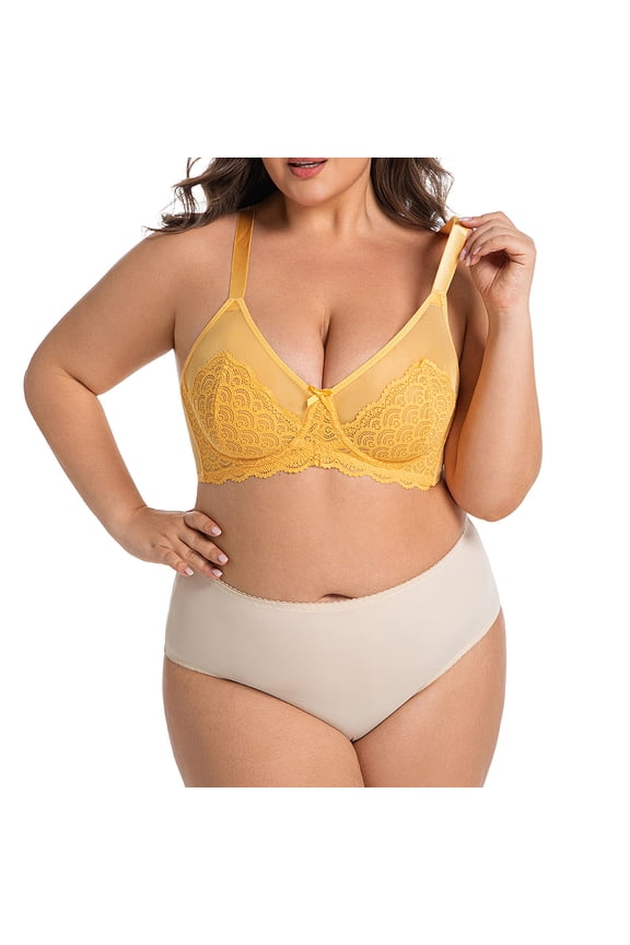 Lace Bralette for Women Wireless Mesh Full Coverage V Neck Push Up Lingerie Comfort Solid Color Everyday Bra