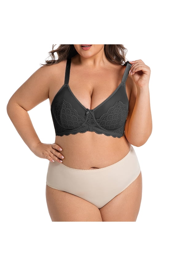 Lace Bralette for Women Wireless Mesh Full Coverage V Neck Push Up Lingerie Comfort Solid Color Everyday Bra