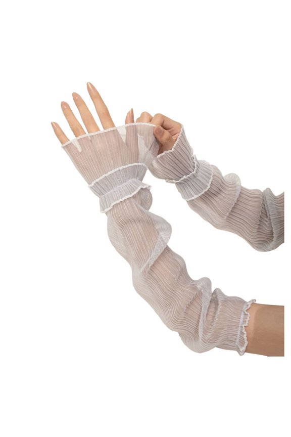 Light Thin Lace Mesh Ruched Ruffle Hem Arm Sleeve,Sun Protection Long Sleeve Arms Accessories for Outdoor Sports Grey One Size