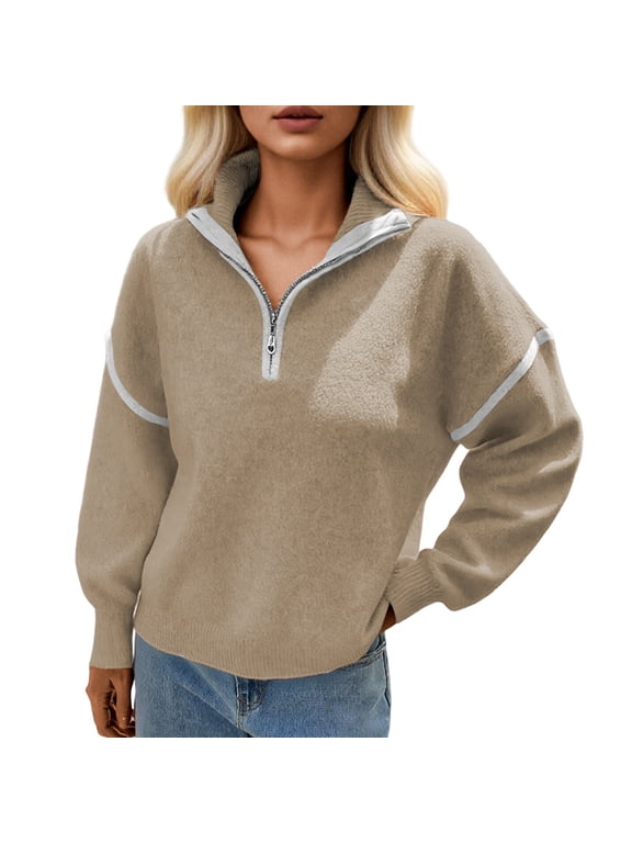 Lightweight Pullover for Women Women's Casual Long Sleeve Zip Front Pullover Sweater Soft Comfortable Lightweight Knitted Top For