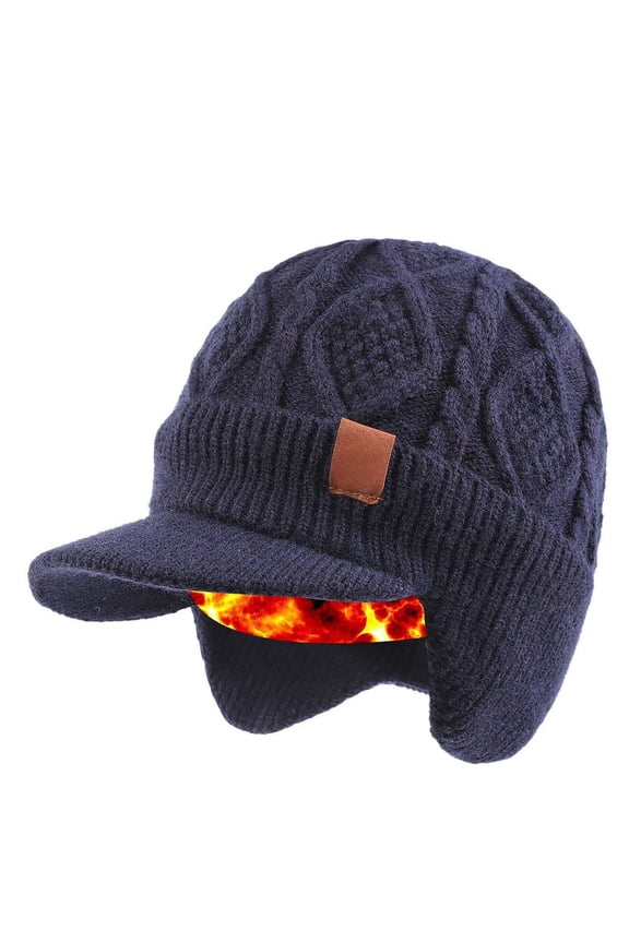 Lined Winter Knit Hat for Extreme Cold Weather and Comfortable Warmth Navy One Size
