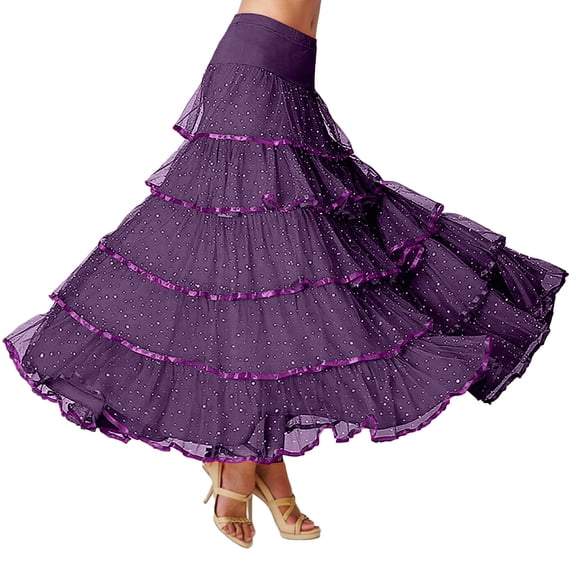 Wdgfv Long Modern Flamenco Waltz Standard Ballroom Dance Fancy Training Skirt
