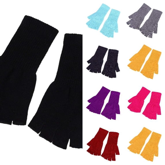 Wdgfv Long Wrist Coral Half Finger Gloves for Children, Soft Thick Plush Knit Fingerless Thermal Mitts, Solid Warm Autumn Winter Kids Hand Warmers One Size