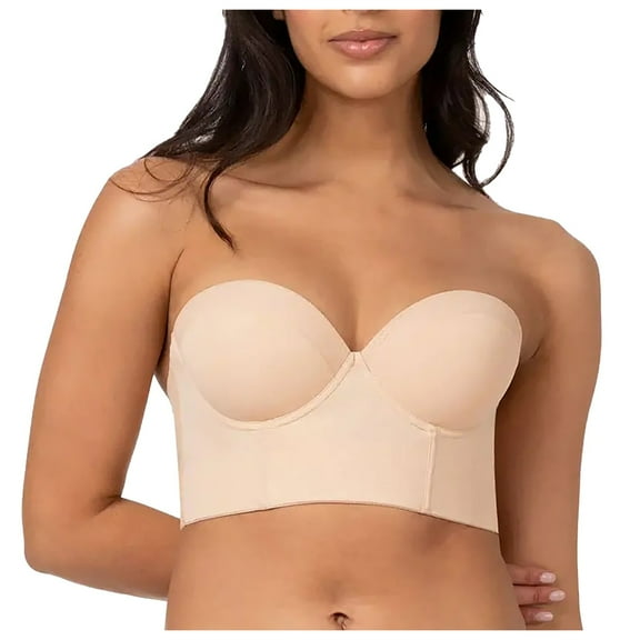 Wdgfv Low Back Strapless Bra - Premium Fabric,Lucilift Strapless Bra,Multi-Way Push Up Bra with Removable Straps Beige 40C