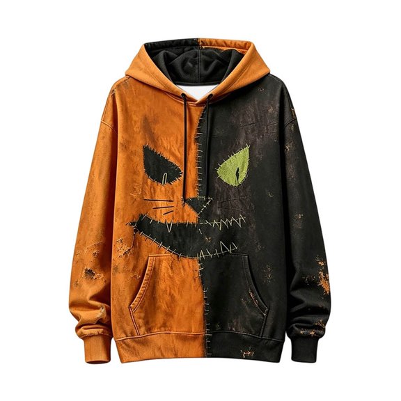 Wdgfv Men Gothic‑Spider Halloween Graphic Hoodie, Men Vintage Washed Cropped‑Cut Drawstring Pullover Hooded Sweatshirt with Kangaroo Pocket