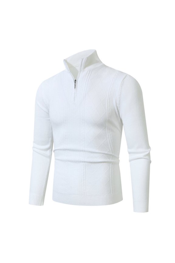 Men Kitted Pulover Sweater Zip up Polo Long Seeve Sweaters