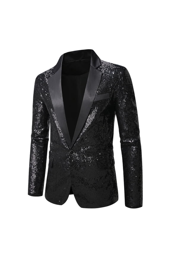 Men's Autumn Winter Sequin Hooded Sweatshirt Long Sleeve Top with All Over Print Black L