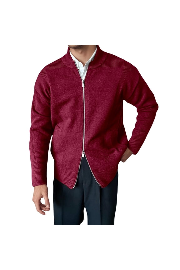 Men's Baseball Collar Zip Up Knit Sweater Coat Autumn Thickened Casual Outerwear Fashionable Jacket Top Comfortable Streetwear