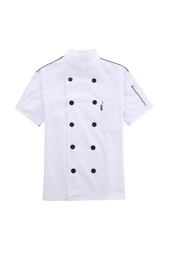 Men's Chef Coat Uniform Short Sleeve Cook Jacket Restaurant Kitchen Work Breathable Clothes