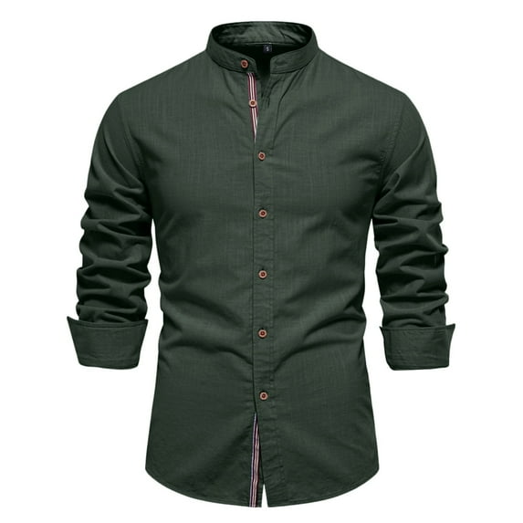 Wdgfv Men's Medium Blue Cotton Casual Button Down Long Sleeve Shirt