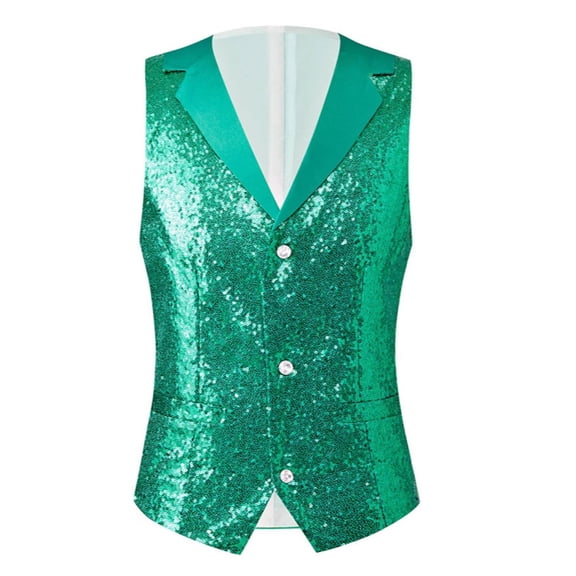 Wdgfv Men's Shiny Sequin Vest V-Neck Party Sleeveless Suit Waistcoat