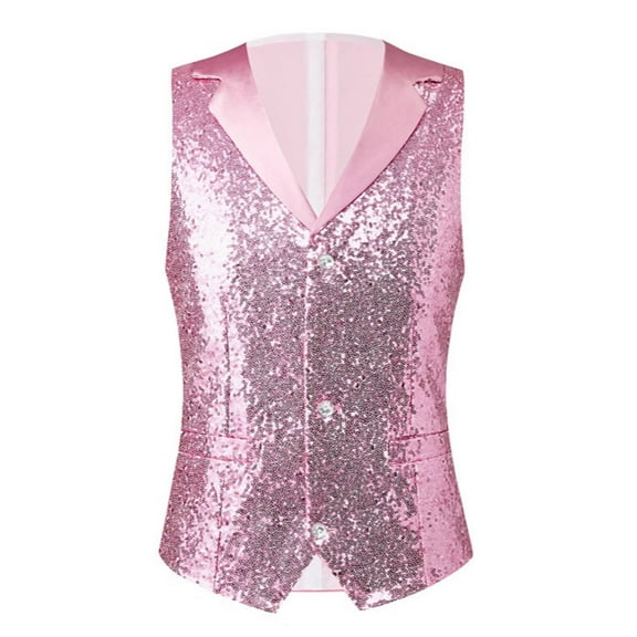 Wdgfv Men's Shiny Sequin Vest V-Neck Party Sleeveless Suit Waistcoat
