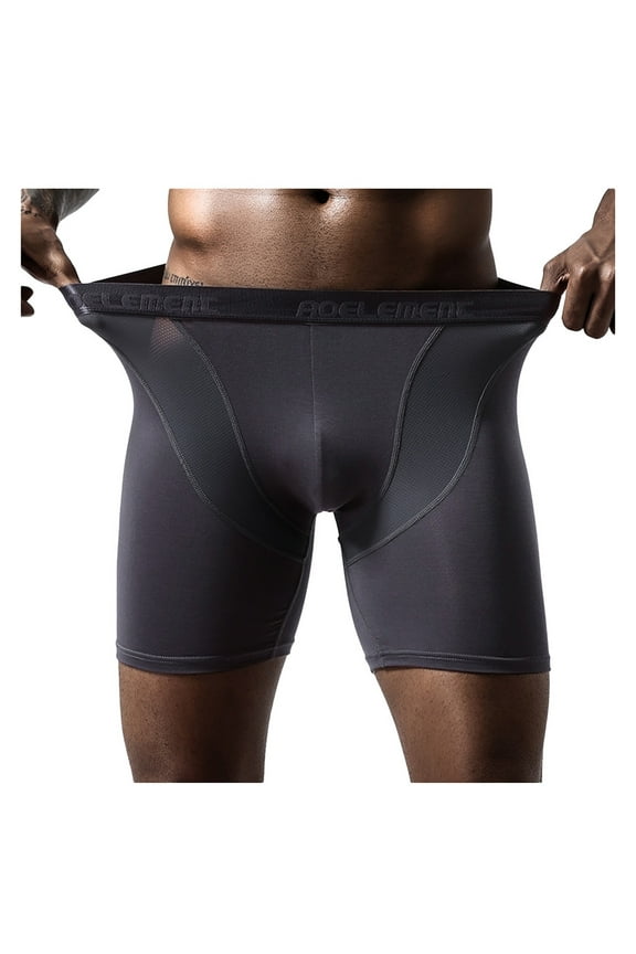 Mens Boxer Brief Underwear Ice Silk Mesh Through Underpants Sports Extended Anti Crotch Shorts Running