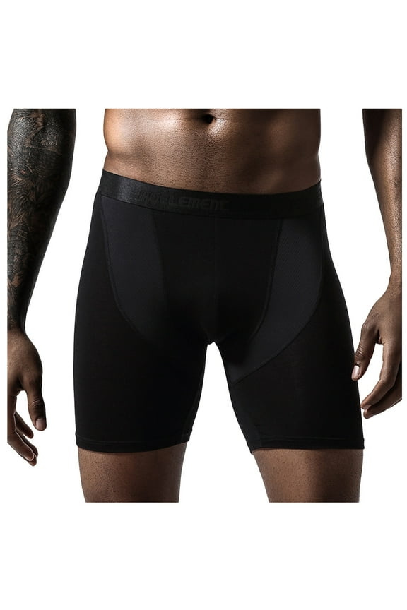 Mens Boxer Brief Underwear Ice Silk Mesh Through Underpants Sports Extended Anti Crotch Shorts Running