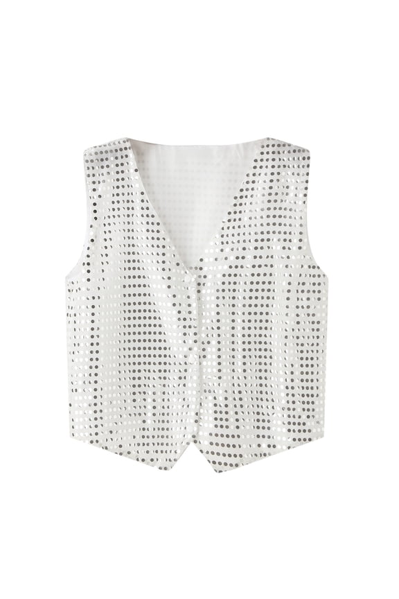 Mens Sequins Vest Shiny Party Nightclub Stylish Suit Vest Button Sleeveless Waistcoat