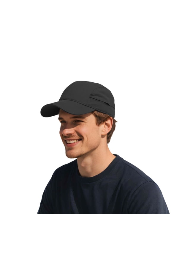 Mens Womens Performance Running Cap Lightweight Reflective Sports Hat UPF 50 Black M