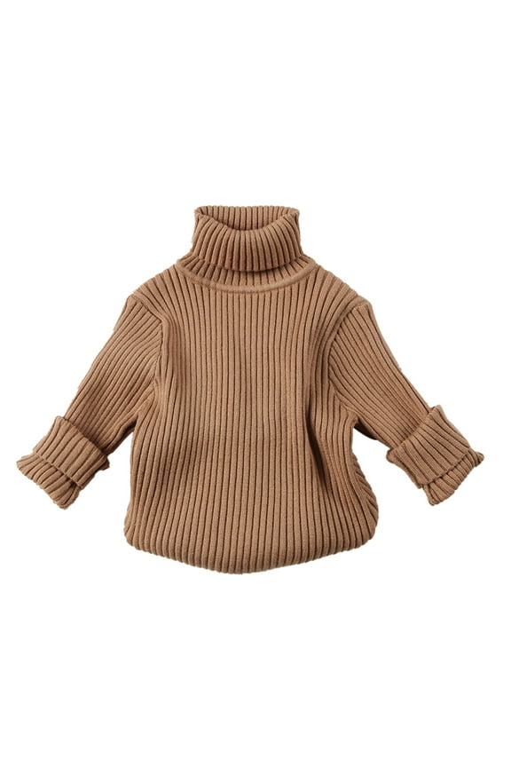 Neutral Kids Winter Sweater Furry Turtleneck Top For Boys And Girls Warm Soft Knitted Pullover Coffee 12-18 Months