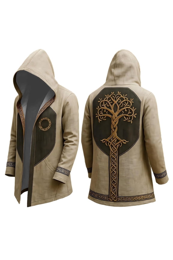 Nordic Myth Men's Mid-Length Hooded Cardigan 3D Printed Cool Cloak Biker Jacket Gift