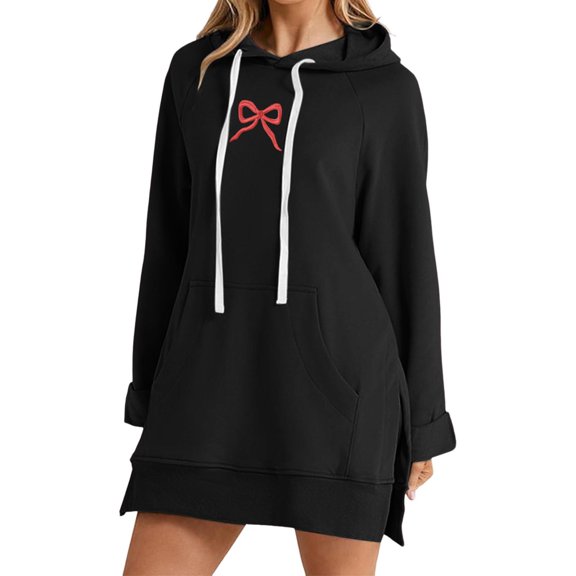 Wdgfv Oversized Hoodie Dress for Women Casual Long Sleeve Sweatshirt with Drawstring Pocket and Fashion Split Hem Black S