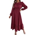 thumbnail image 1 of Wdgfv Ruffle Maxi Dress for Women, Pleated A Line Flowy, Business Casual, Holiday Modest Long Sleeve Smocked Spring, 1 of 6