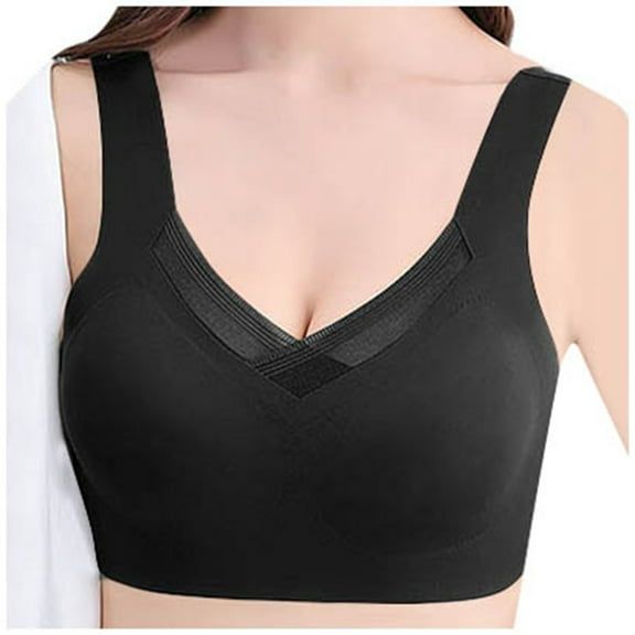 Wdgfv Seamless Wirefree Bras for Women Comfy Mesh Soft Padded Back Smoothing Bra Black M
