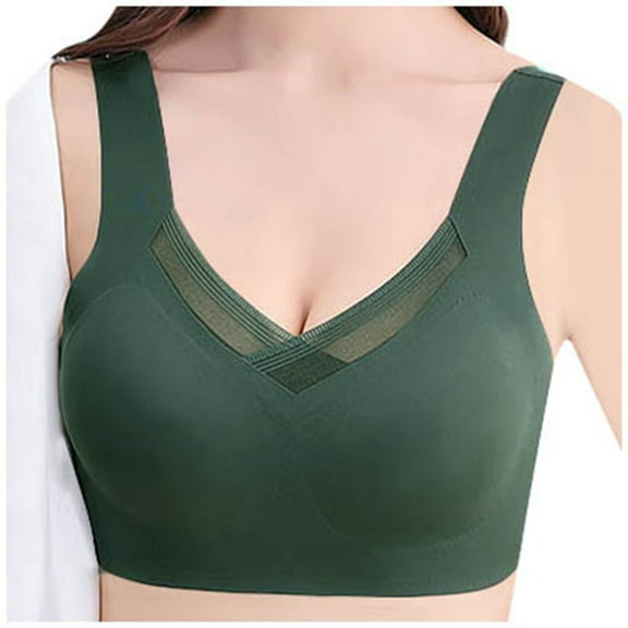 Wdgfv Seamless Wirefree Bras for Women Comfy Mesh Soft Padded Back Smoothing Bra Green M