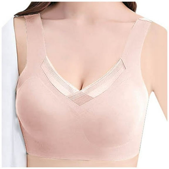 Wdgfv Seamless Wirefree Bras for Women Comfy Mesh Soft Padded Back Smoothing Bra Pink XXL