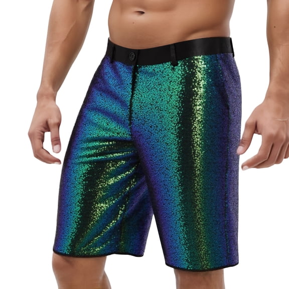 Wdgfv Sequin Shorts for Mens Straight Leg Club Rave Party Metallic Shorts Green S
