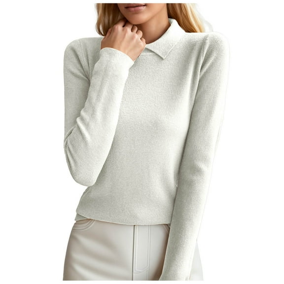 Wdgfv Soft Lined Pullover Women Elegant Ladies Lapel Knitted Pullover Sweater with Slim Fit Long Sleeve and Bottoming Shirt Design for