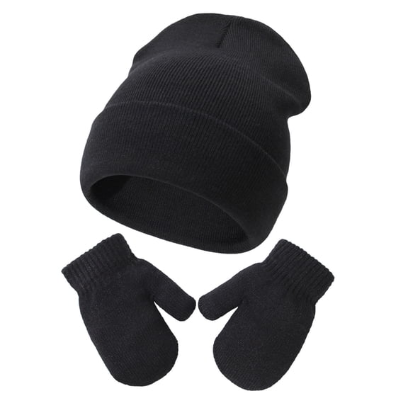 Wdgfv Solid Color Knit Baby Beanie and Mitten Set, Soft Warm Hat & Gloves Kit, Toddler Winter Knitted Hat Mittens for Boys Girls