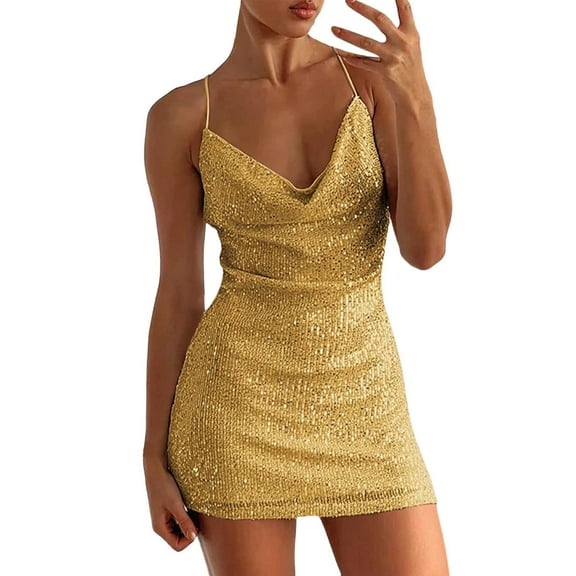 Wdgfv Sparkly Sequin Short Homecoming Dresses for Teens Corset 2026 Applique V Neck Evening Gowns Gold XL