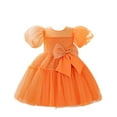 thumbnail image 1 of Wdgfv Sparkly Sleeve Girls Dress Bow Detail Toddler Party Gown Formal Tutu Pageant Outfit For Birthday Photoshoot Orange 7-8 Years, 1 of 9