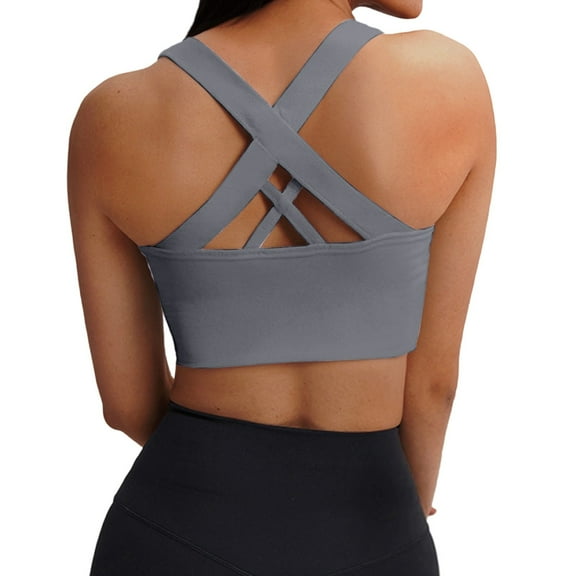Wdgfv Sports Bra for Women High Support,Molded Cup High Impact Sports Bras with Sewn in Pads Grey S