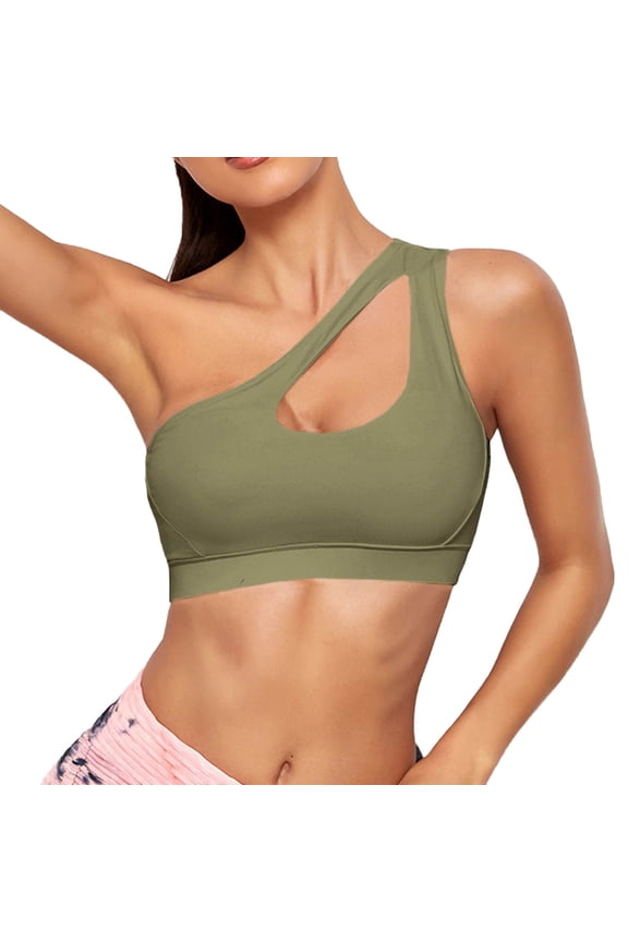 Sports Bra for Women Yoga Bra for Workouts One Shoulder Plus Size Workout Yoga Bra High Support Shake Proof Fitness Army Green L
