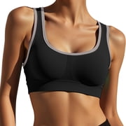 Wdgfv Sports Bras for Women High Support,Seamless Ribbed Longline High Neck Sports Bra Racerback Padded Crop Top Yoga Black M
