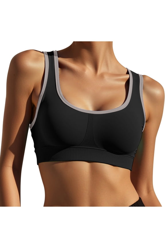 Sports Bras for Women High Support,Seamless Ribbed Longline High Neck Sports Bra Racerback Padded Crop Top Yoga Black M