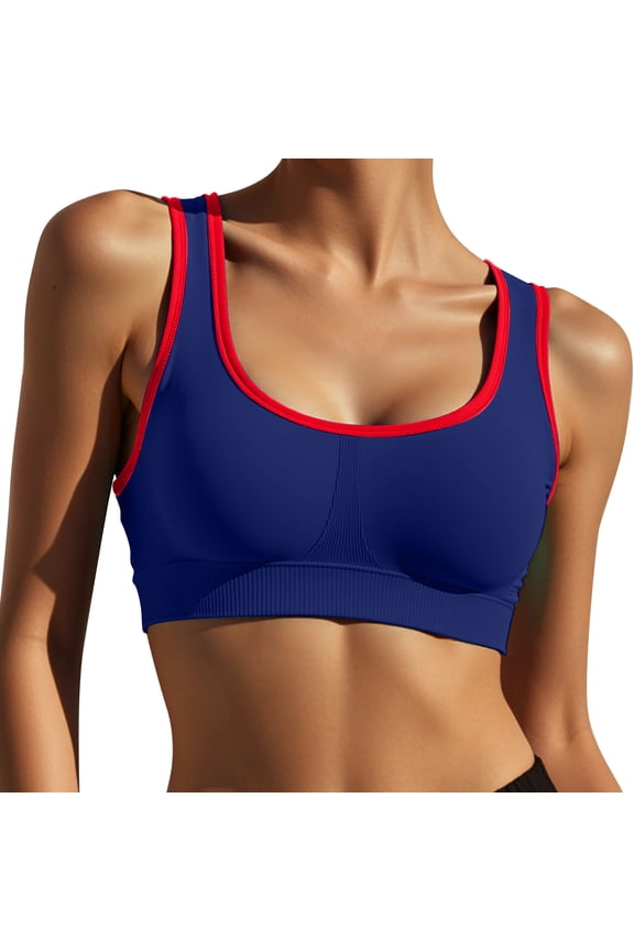 Sports Bras for Women High Support,Seamless Ribbed Longline High Neck Sports Bra Racerback Padded Crop Top Yoga Blue L