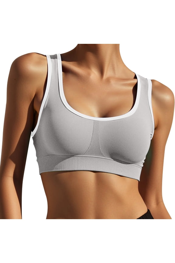 Sports Bras for Women High Support,Seamless Ribbed Longline High Neck Sports Bra Racerback Padded Crop Top Yoga Grey M