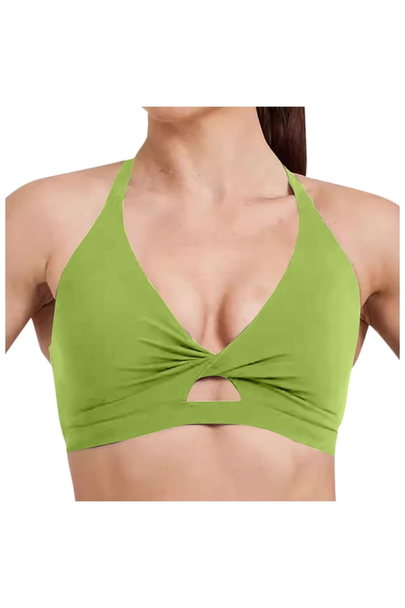 Sports Bras for Women Open Back Workout Gym Bra Padded Medium Impact Yoga Tops with Ajustable Back Straps Green M