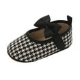 thumbnail image 1 of Wdgfv Spring Autumn Baby Girls First Walking Shoes Flat Sole Non Lightweight Comfortable Bow Houndstooth Design Black 0-6 Months, 1 of 9