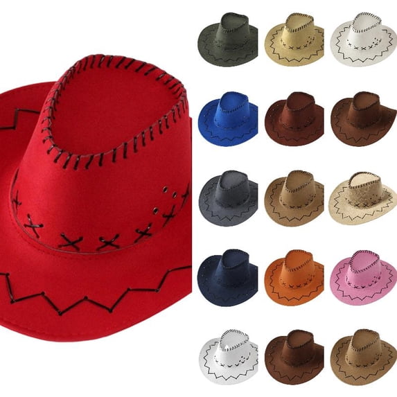 Wdgfv Suede Kid's Cowboy Hat Western Cowboy Cowgirl Hat Suede Texture with Adjustable Cord Wide Brim for Sun One Size