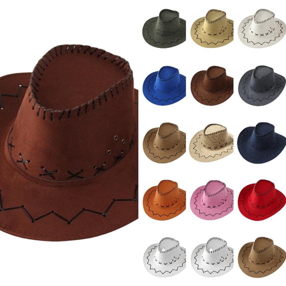 Wdgfv Suede Kid's Cowboy Hat Western Cowboy Cowgirl Hat Suede Texture with Adjustable Cord Wide Brim for Sun One Size