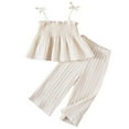 thumbnail image 1 of Wdgfv Summer Toddler Girl Outfit Linen Lace Smocked Sleeveless Tank Top Pants Set for Baby Comfortable Breathable Casual Wear Beige 18-24 Months, 1 of 9