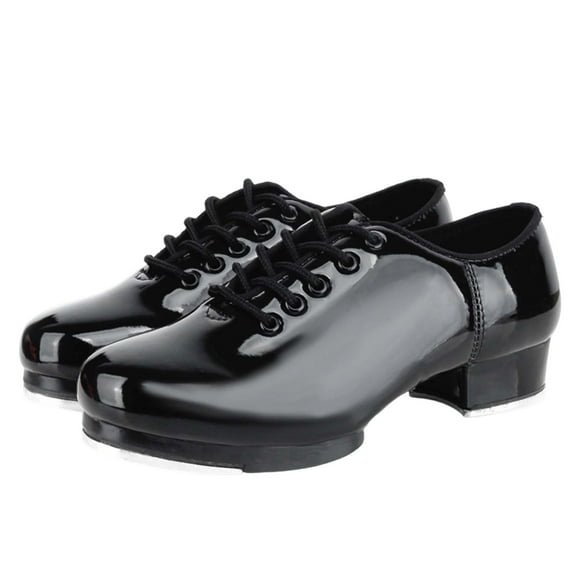Wdgfv Tap Shoes for Girls Boys Lace Up PU Leather Dance Shoes for Little Kid/Big Kid Black 5-5.5 Years