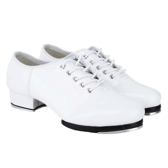 Wdgfv Tap Shoes for Girls Boys Lace Up PU Leather Dance Shoes for Little Kid/Big Kid White 7.5-8 Years